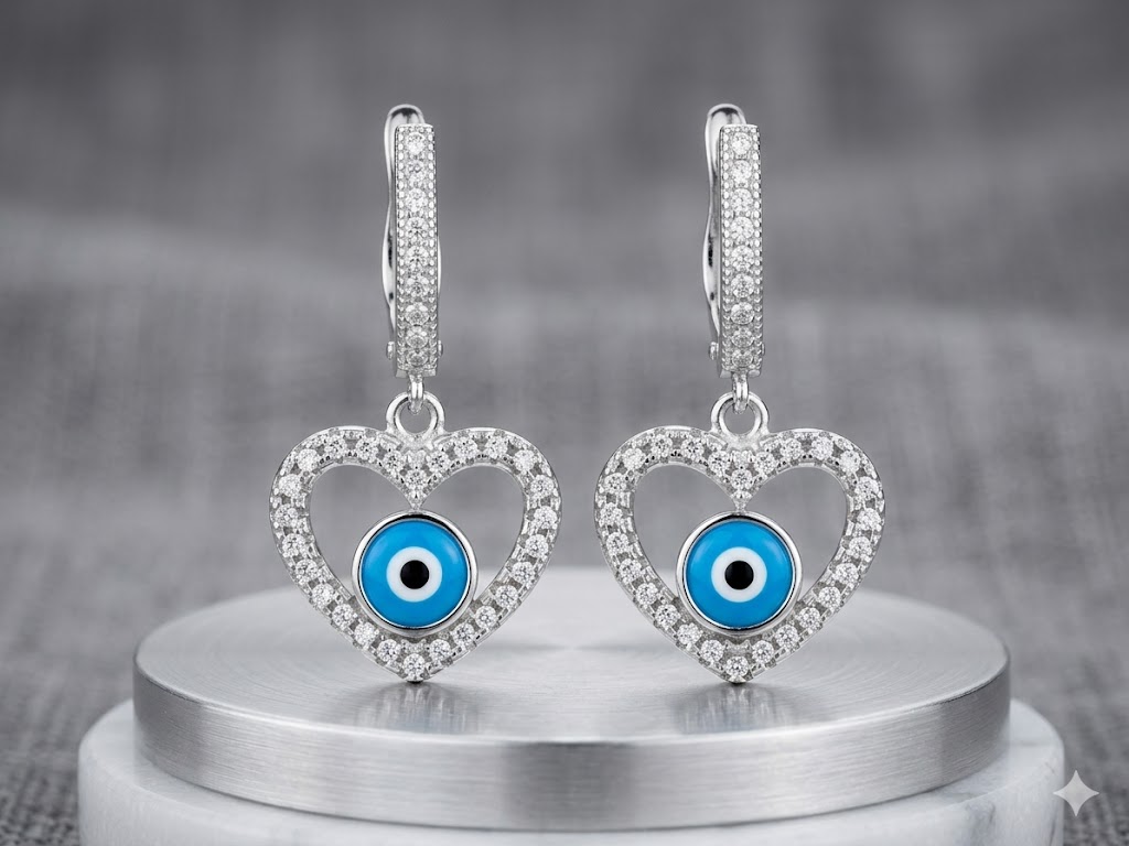 SE1465 Evil Eye Heart Drop Earrings