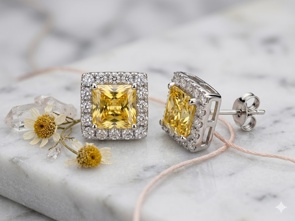SE1709 Yellow Citrine Stud Earrings