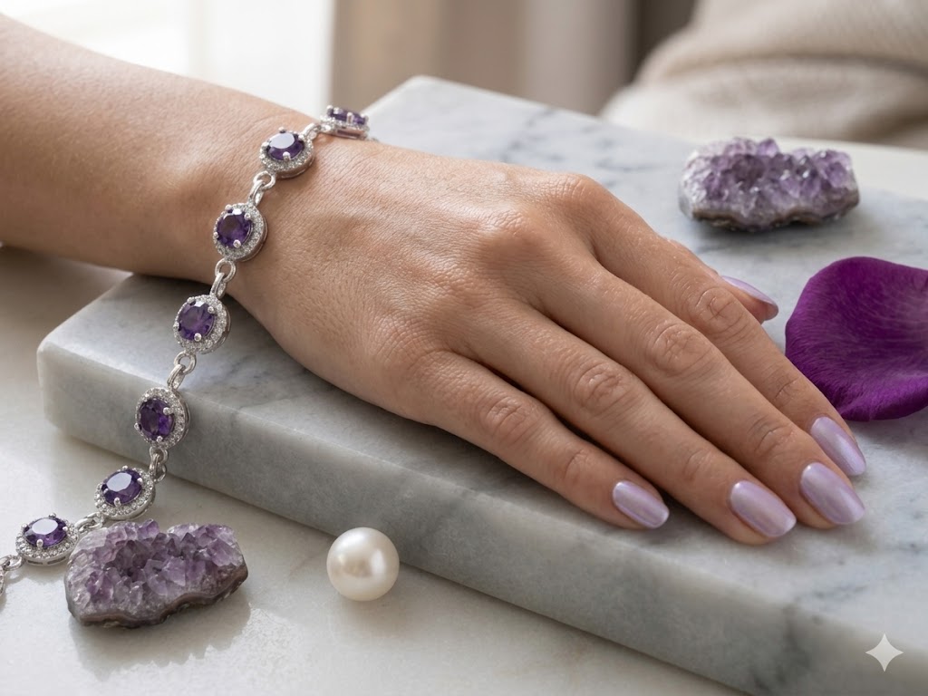 SH0360 Amethyst Halo Tennis Bracelet