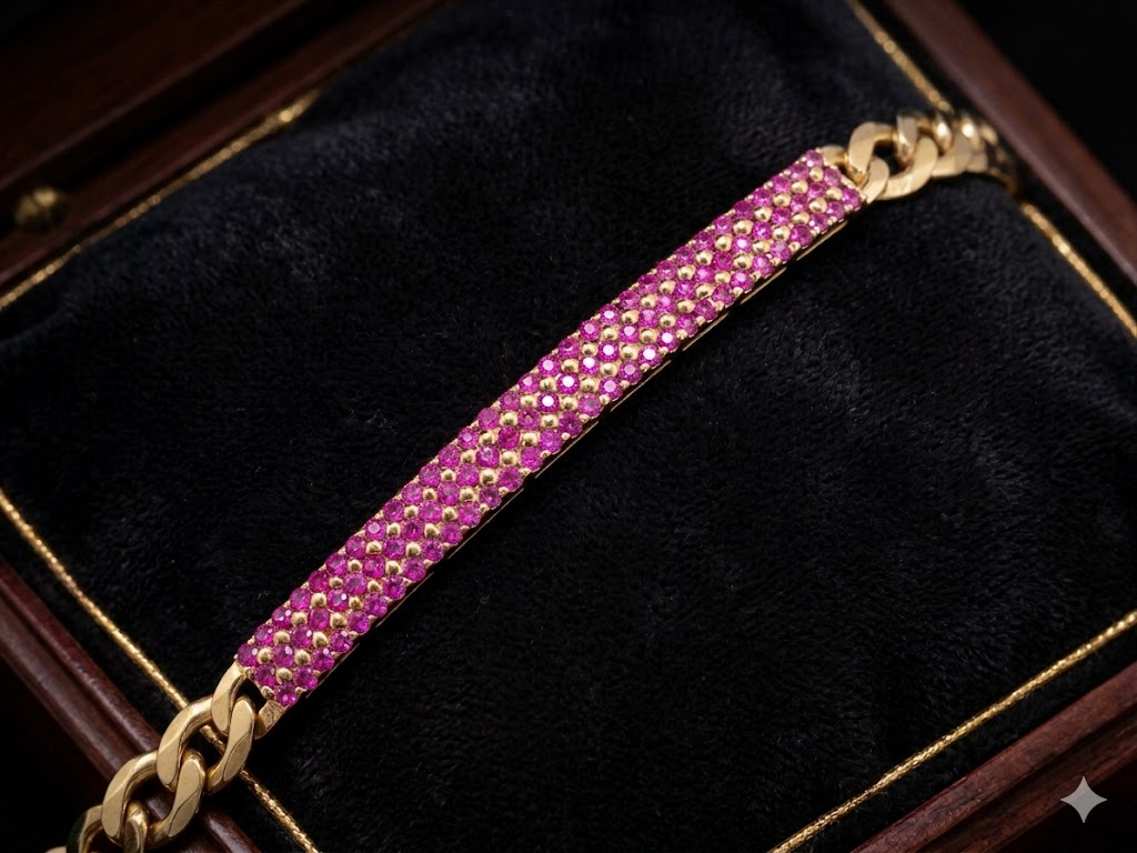SH0506 Ruby Pavé ID Chain Bracelet