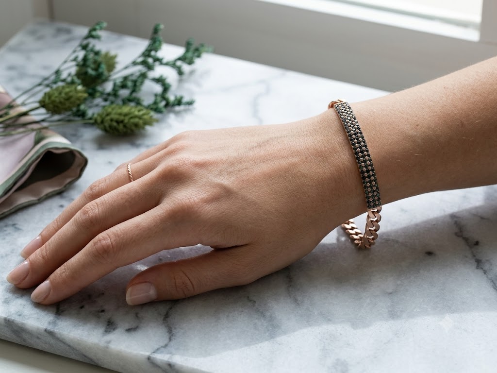 SH0507 Rose Gold Black CZ ID Bracelet