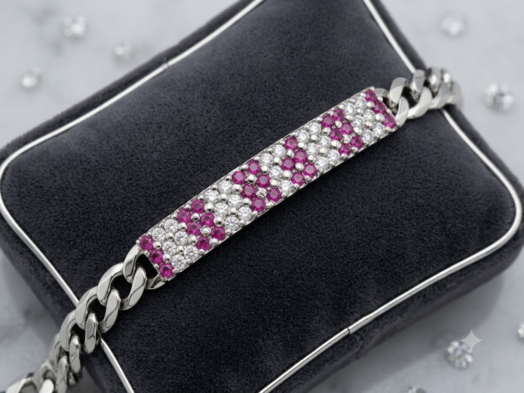 SH0542 Ruby & CZ ID Chain Bracelet