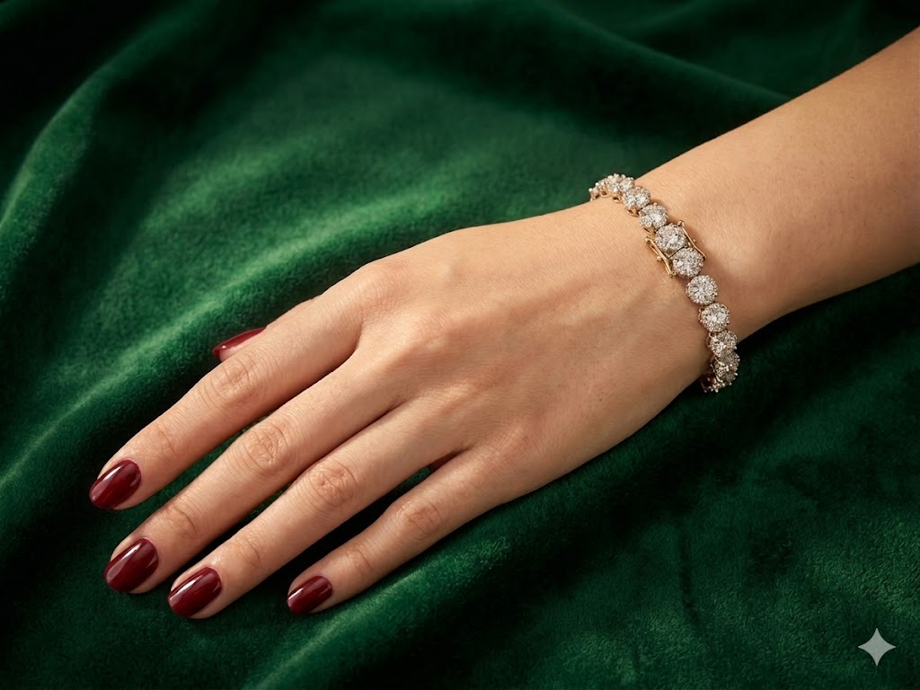 SH0598 Rose Gold CZ Cluster Tennis Bracelet