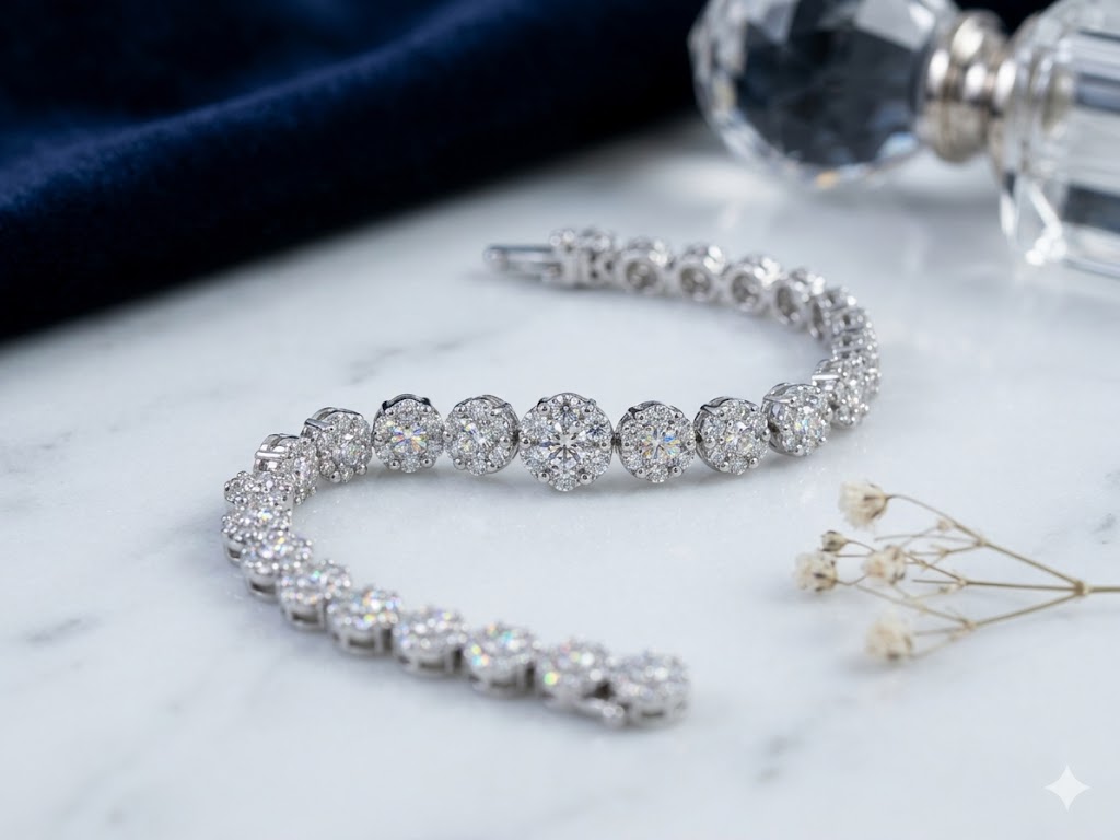 SH0599 Silver CZ Cluster Tennis Bracelet