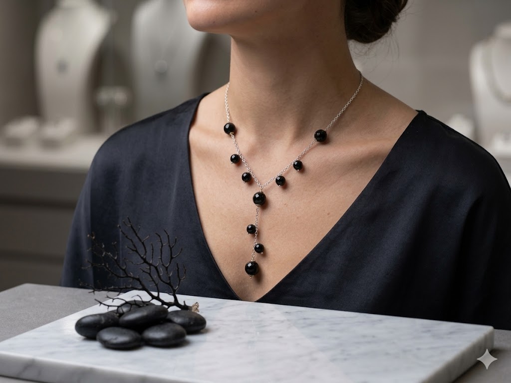 SN0011 Black Onyx Lariat Necklace