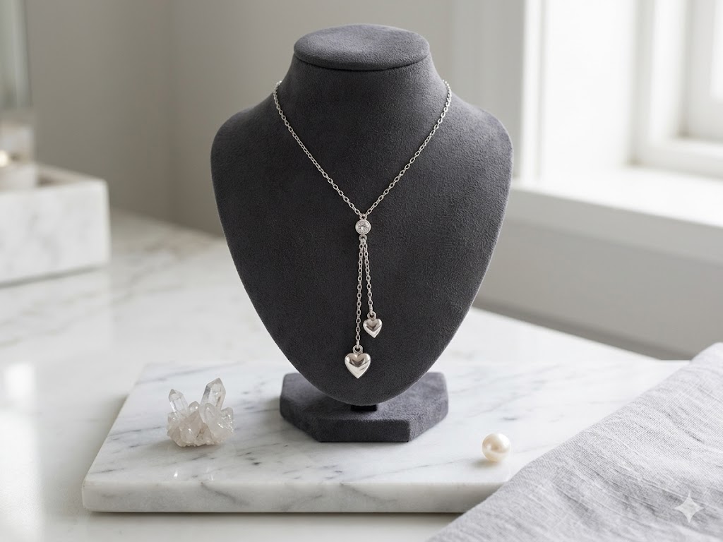 SN0051 Puffy Heart Lariat Necklace