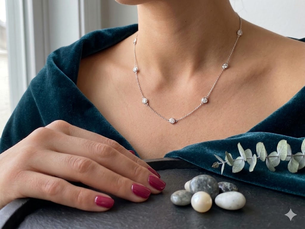SN0140 Bezel CZ Station Necklace