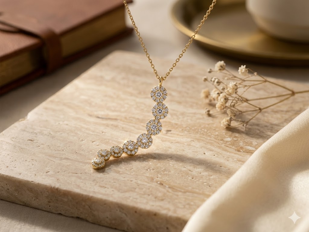 SN0242 CZ Cluster Bar Pendant Necklace