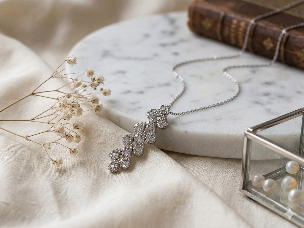 SN0251 CZ Cascade Pendant Necklace