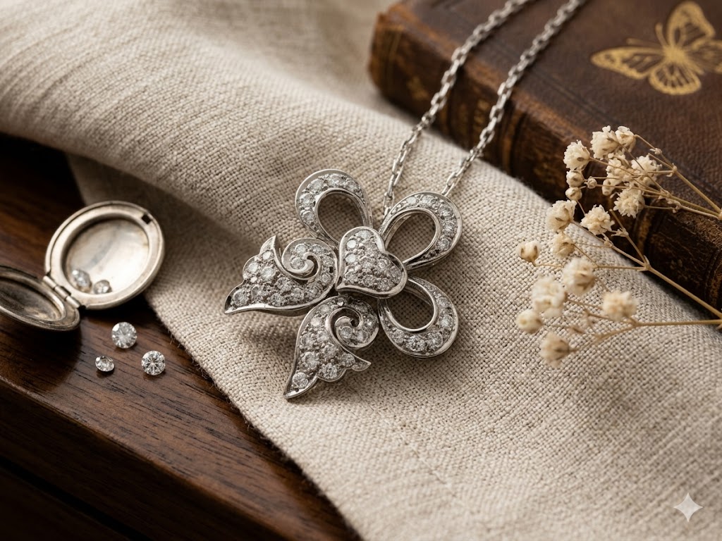 SN0270 Fleur-de-Lis CZ Pendant Necklace