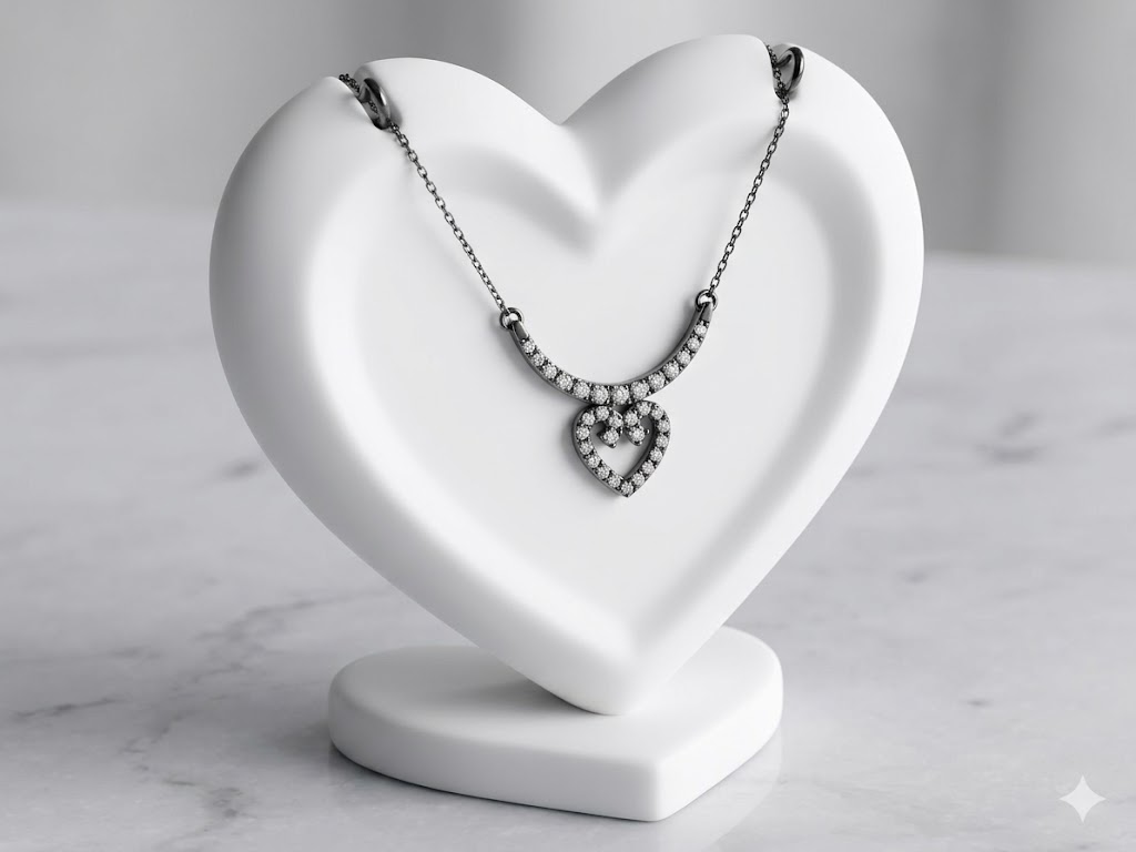 SN0304 CZ Arc Open Heart Necklace
