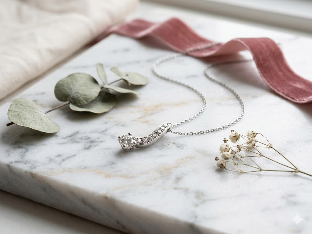 SN0318 CZ Swirl Solitaire Necklace