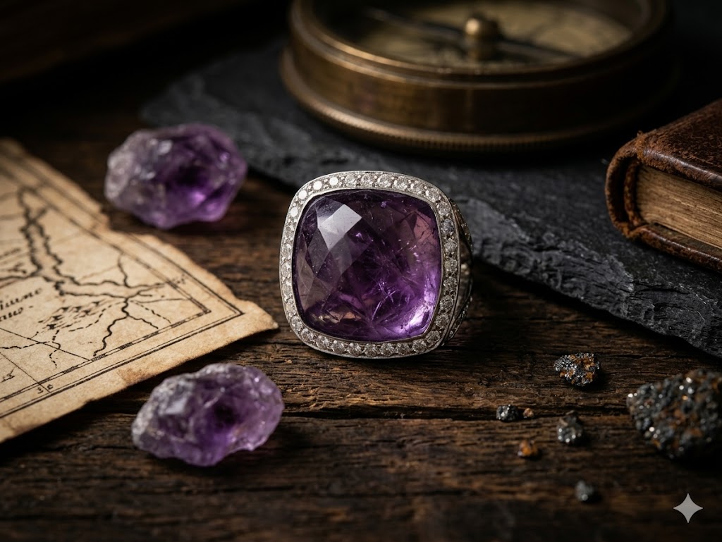 SR0008 Amethyst Cushion Halo Ring