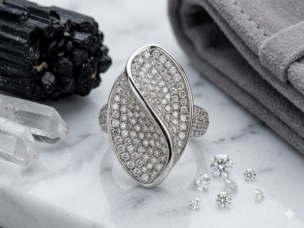SR0705 Pavé Leaf Cocktail Ring