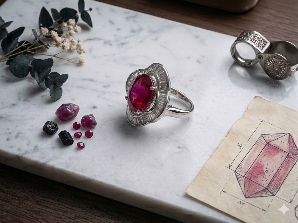SR1111 Ruby Baguette Halo Ring