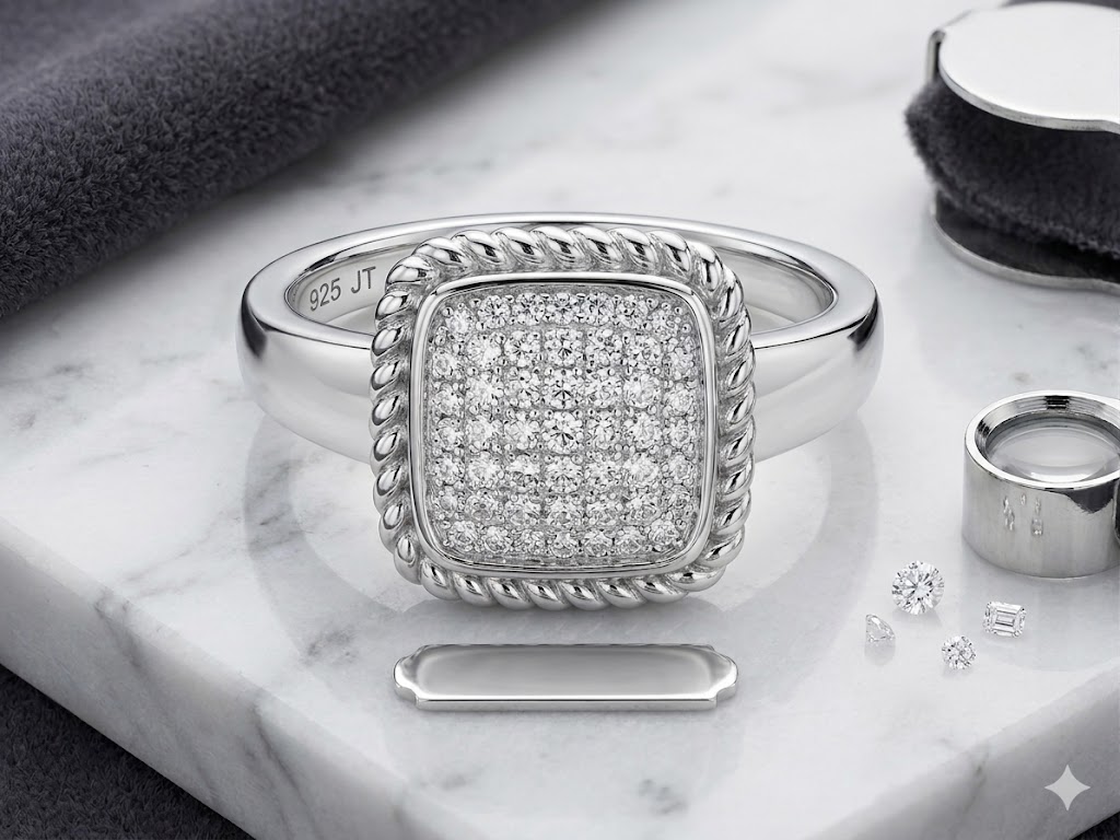 SR1299 Square Rope Edge Pavé Ring