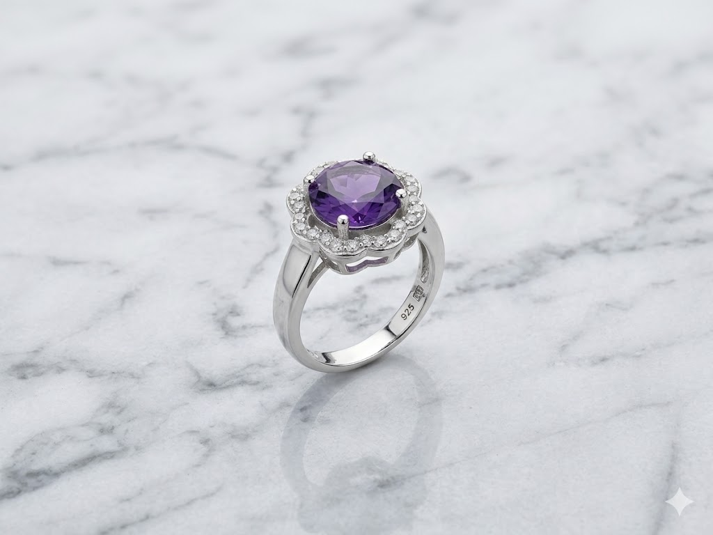 SR2073 Amethyst Halo Ring