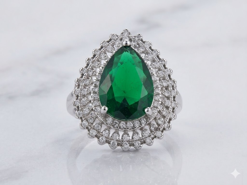 SR2169 Emerald Double Halo Ring